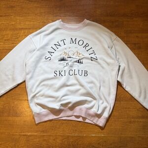Goodie Two Sleeves Saint Moritz Ski Club Graphic Sweatshirt White Pink Mens MD